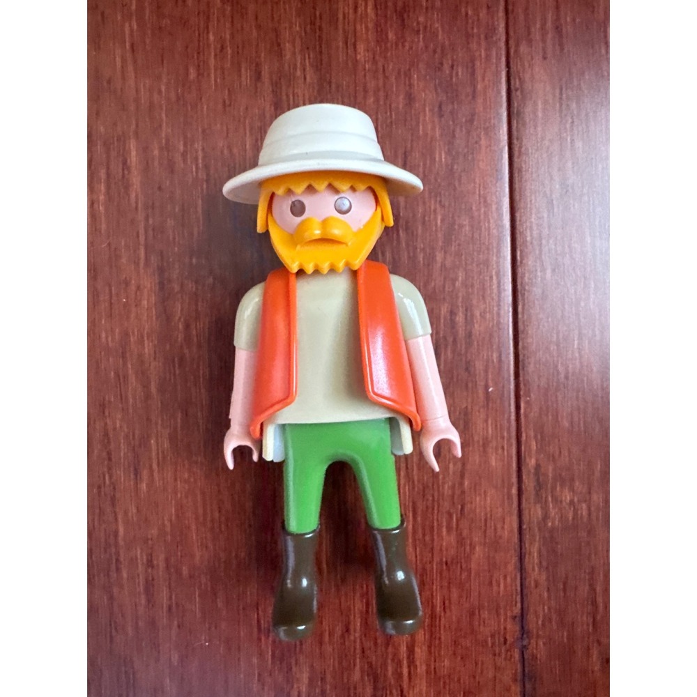 Vintage Playmobil Male Figure Orange Beard Safari Hat Explorer Wildlife Zoo Toy